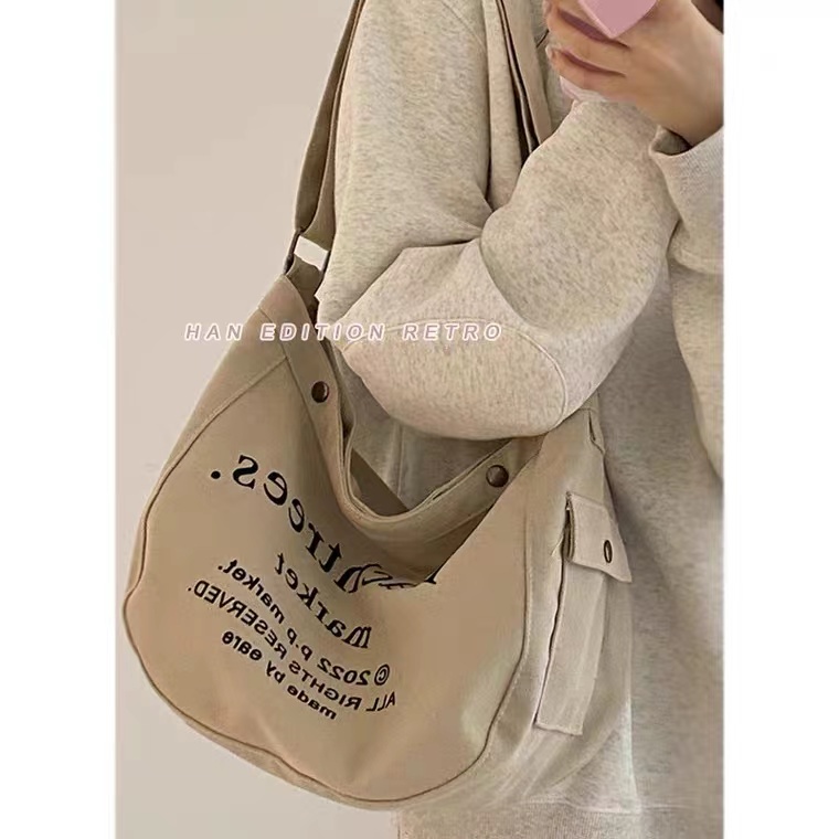 Honypove Túi Đeo Chéo Vải Canvas Cỡ Lớn Phong Cách Retro Mỹ 2022 Mới Cho Nữ Sinh