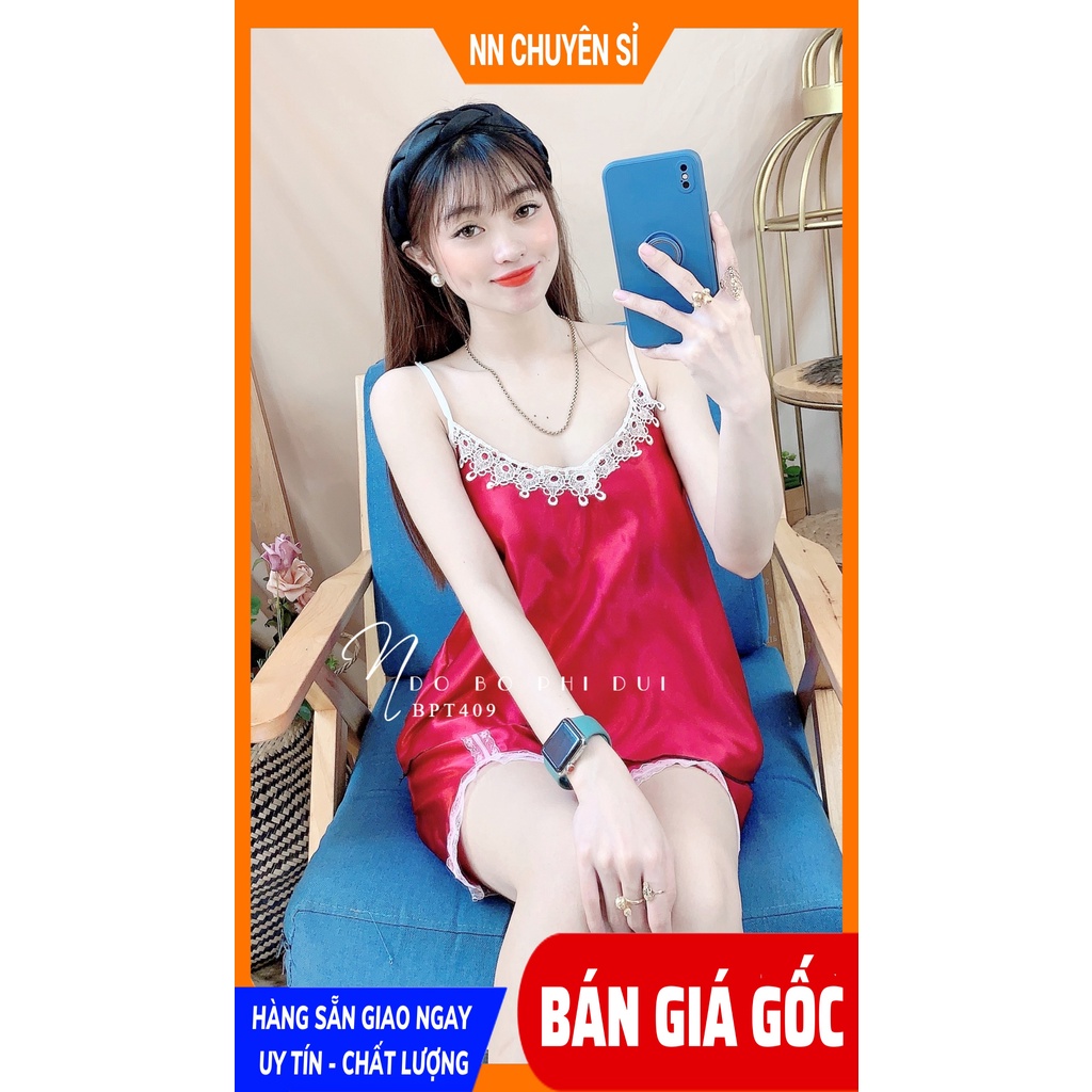 Đồ bộ nữ mặc nhà chất phi bóng mềm mịn mát phối ren dễ thương Đồ bộ sexy BPT