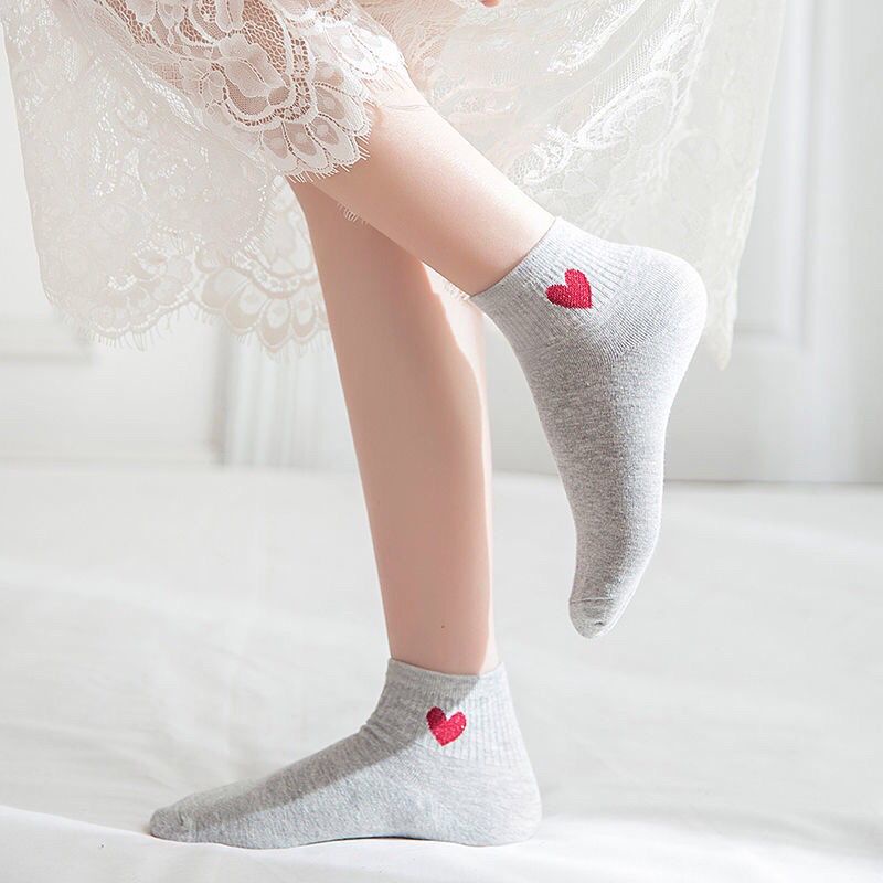 Tất Vớ Nữ Cổ Ngắn In Hình Trái Tim Nhiều Màu Phong Cách Hàn Quốc Cho Nữ