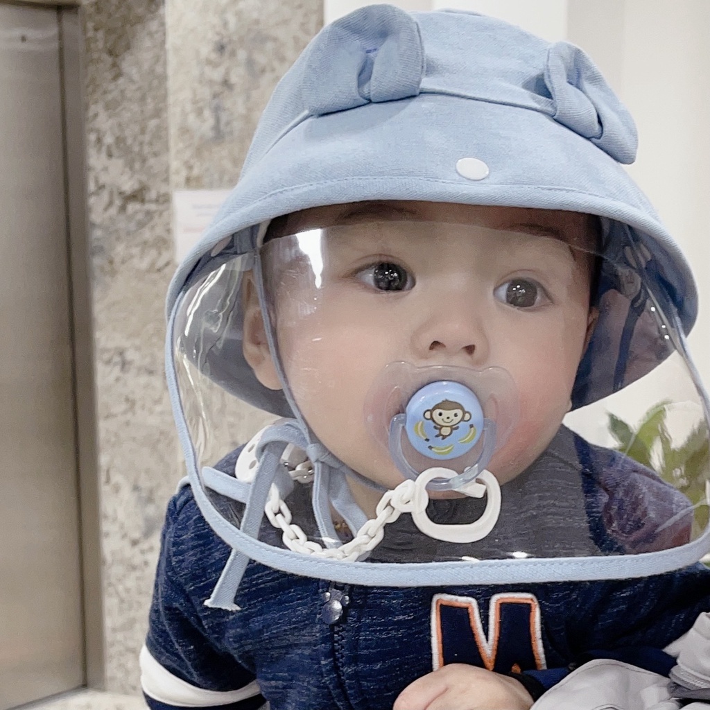 Mũ chống giọt bắn cho bé hình tai gấu dễ thương cho bé 0-24m (tấm kính có thể tháo rời )
