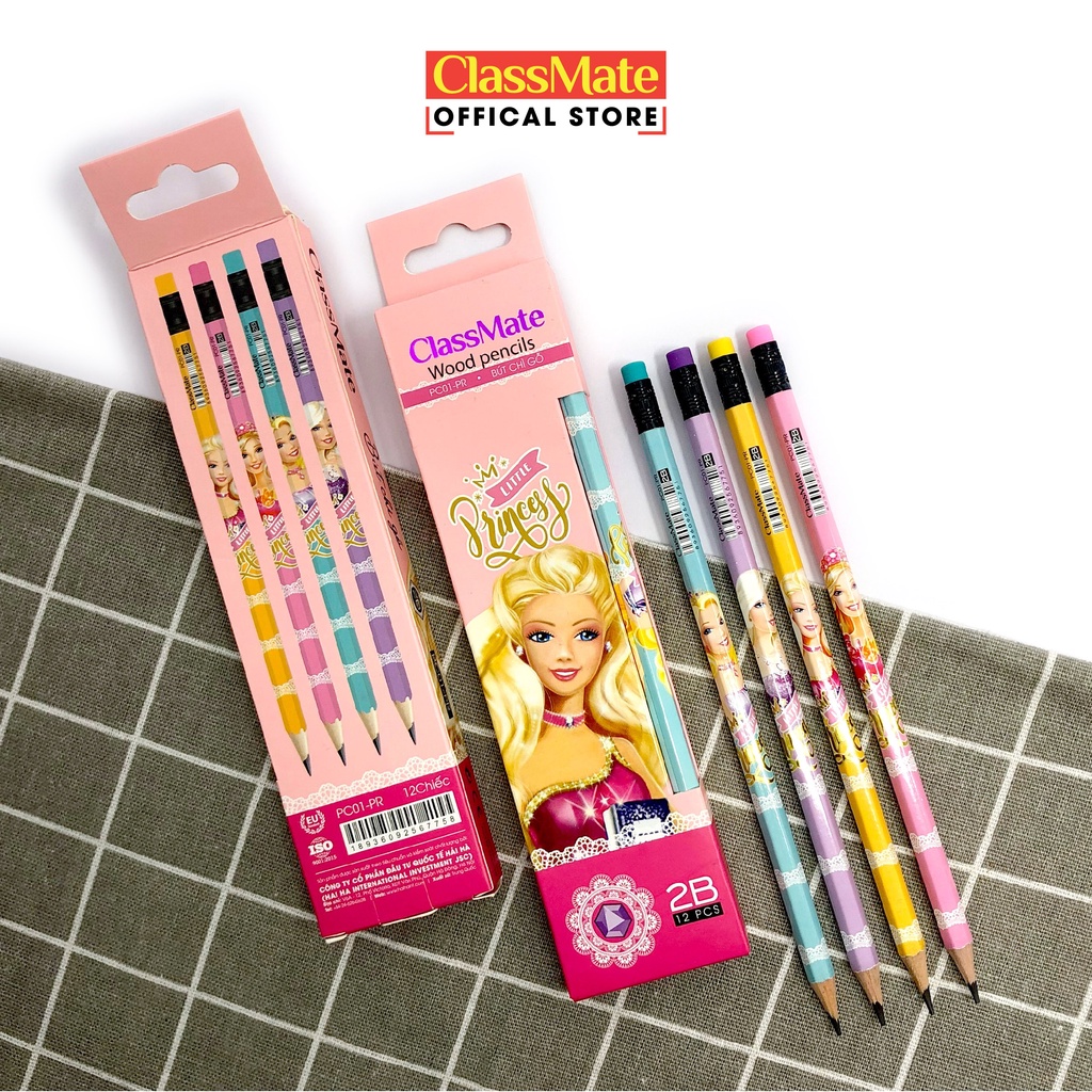 Bút Chì Gỗ Có Tẩy 2B CLASSMATE Nét Bút Mịn, Hình Công Chúa Dễ Thương, Dùng Để Luyện Chữ Cho Học Sinh PC01-PR