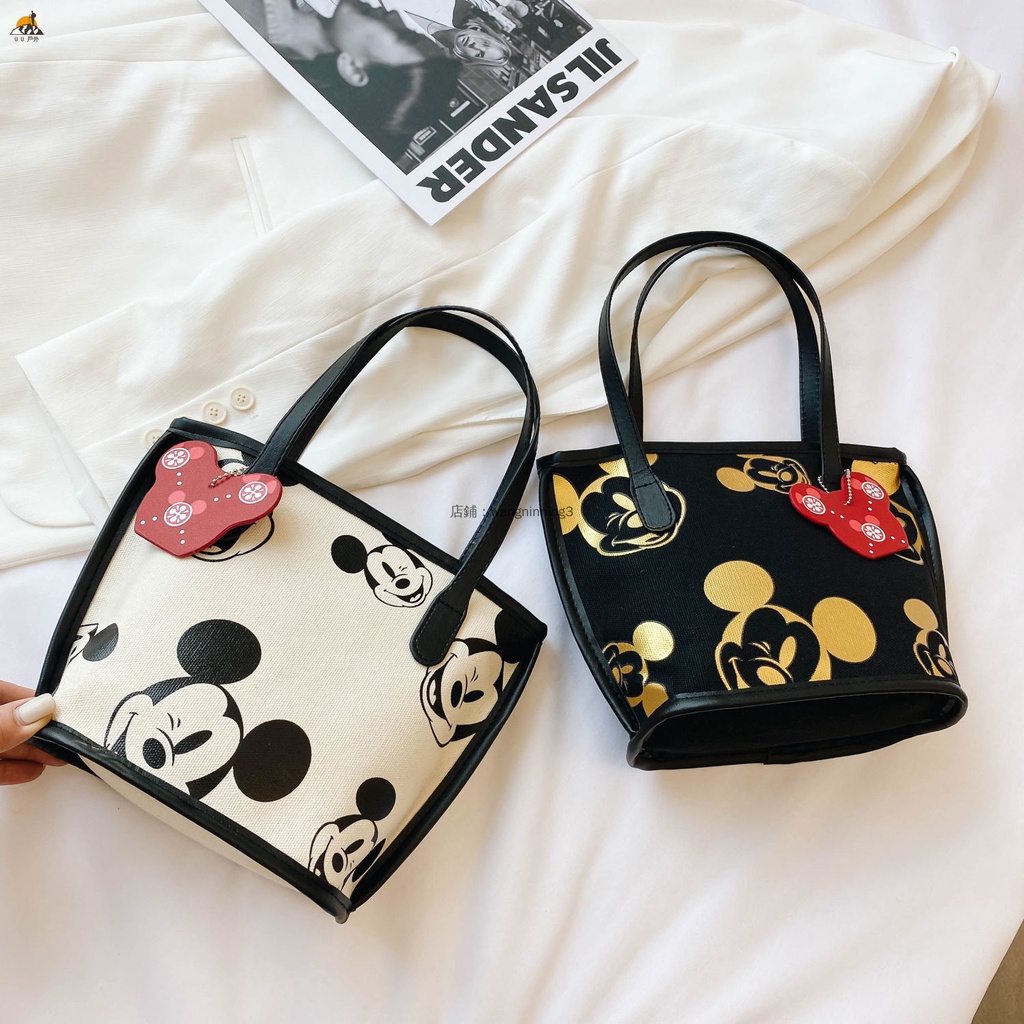 Túi Xách Bucket Vải Canvas In Hoạt Hình Mickey Dễ Thương Cho Nữ