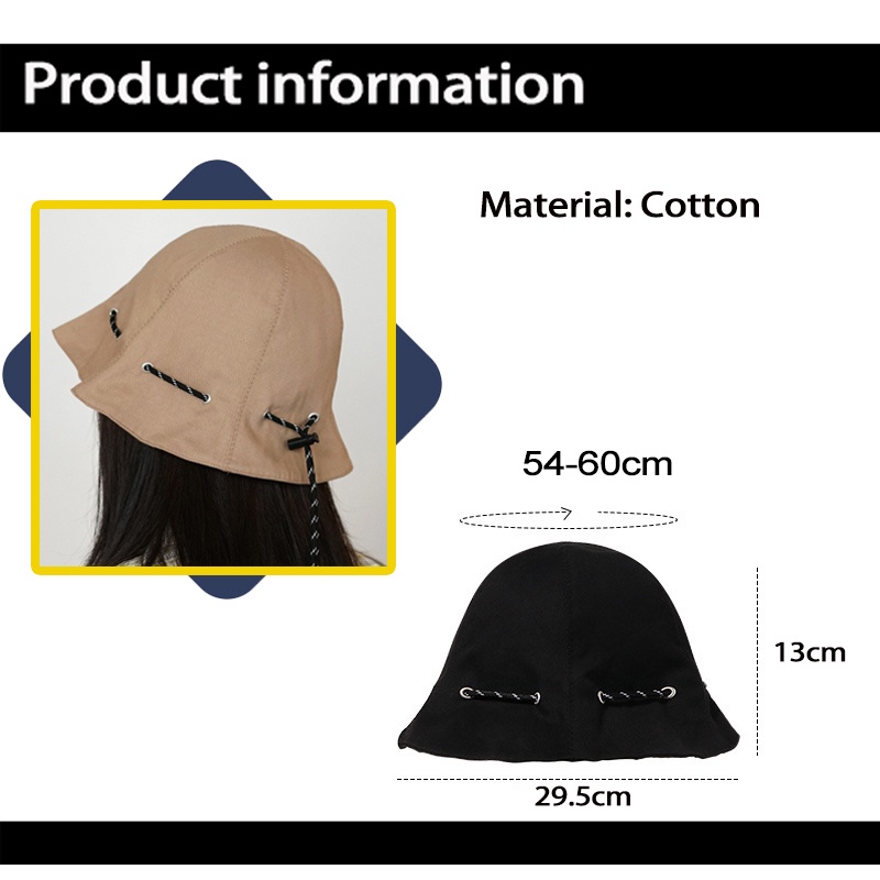 Mũ lưỡi trai phong cách Hàn Quốc thoáng khí với dây rút mũ cotton mũ lưỡi trai cầm tay đi biển