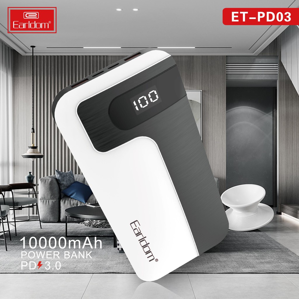 Sạc dự phòng, sạc nhanh QC 3.0. Dung lượng 10.000mAh Earldom ET-PD03