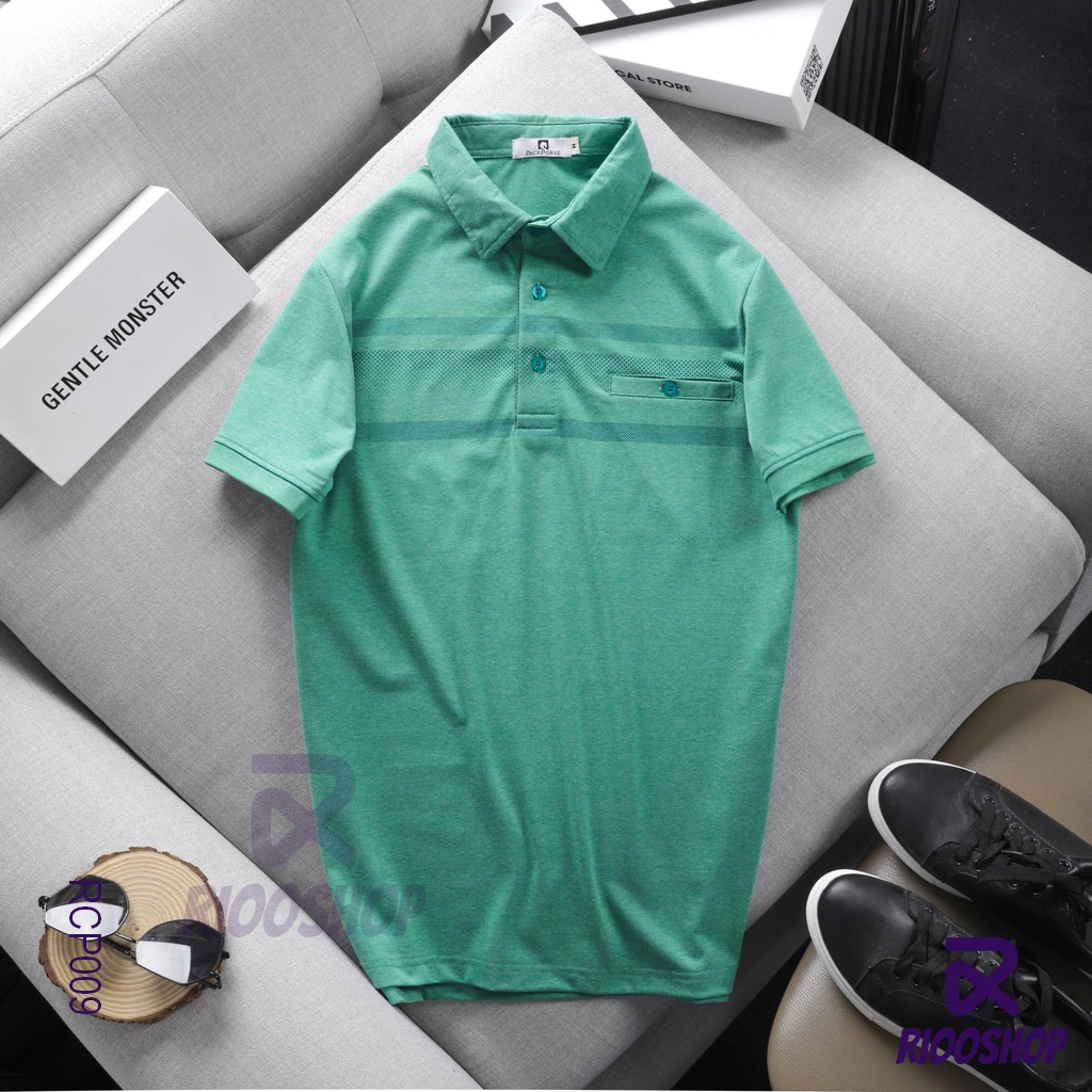 Áo polo nam đẹp, áo thun nam có cổ form rộng cotton túi giả RCP009 màu đỏ, xanh cotton, có size lớn, big size