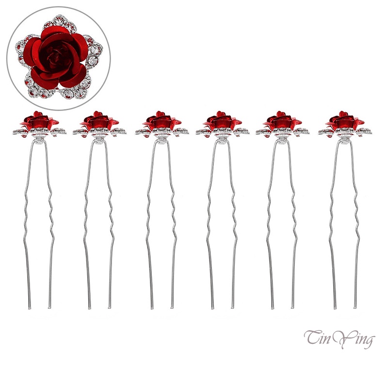 GETNOIVAS Set 6 Trâm Cài Tóc Hình Chữ U Đính Hoa Hồng Làm Thủ Công Cho Nữ