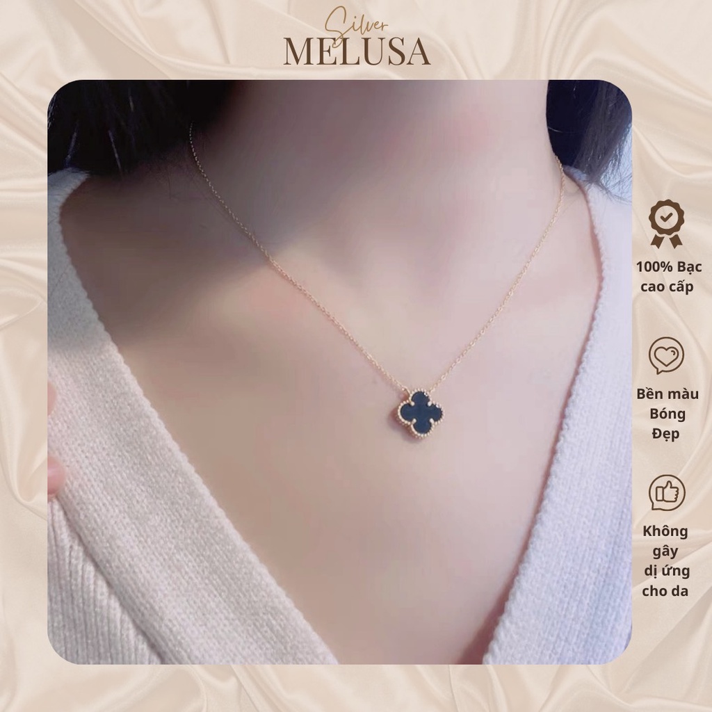 Dây chuyền bạc ý Melusa dây chuyền cỏ 4 lá sơn đen D4