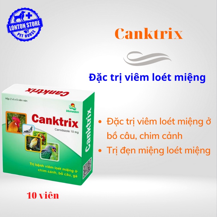 VEMEDIM Canktrix Giúp Gà Đá, Chim Cảnh, Bồ Câu Hết Đẹn Miệng, Viêm Loét Miệng (Hộp 10 Viên) - Lonton Store