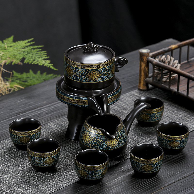 Bộ Ấm Chén Pha Trà Cối Xay - Xanh Đen Vàng (bao gồm 1 ấm trà, 6 chén trà và  1 bộ cối xay) kèm hộp quà tặng. | Shopee Việt Nam