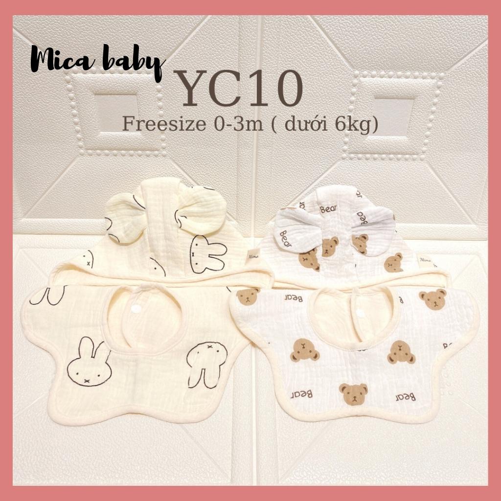 Set mũ yếm cổ vải xô cánh hoa siêu mềm cho bé Mica Baby YC10