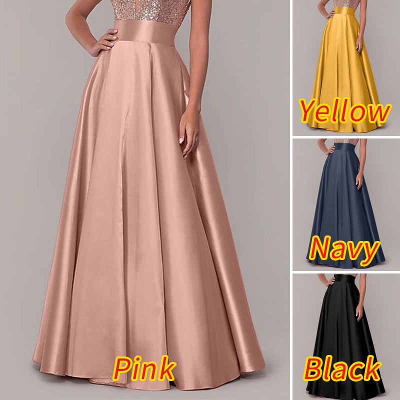 Chân váy maxi ZANZEA vải satin lưng cao co giãn có khóa kéo thanh lịch cho nữ