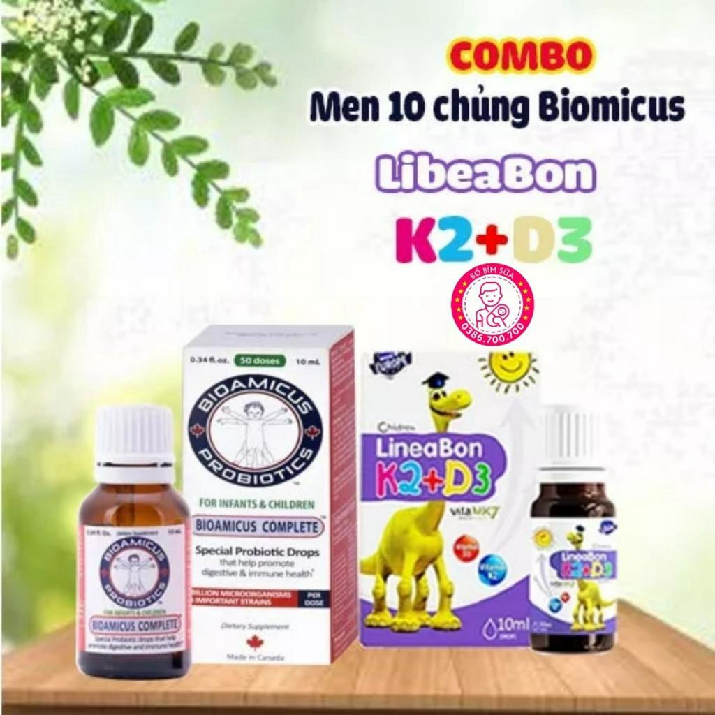 Combo LineaBon K2+D3 và Men 10 chủng BioAmicus bổ sung lợi khuẩn đường ruột cho bé