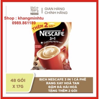 Cà phê nescafe 3 in1, cà phê rang xay hoà tan bịch đỏ 782gram 48x17g (combo 5 bịch)