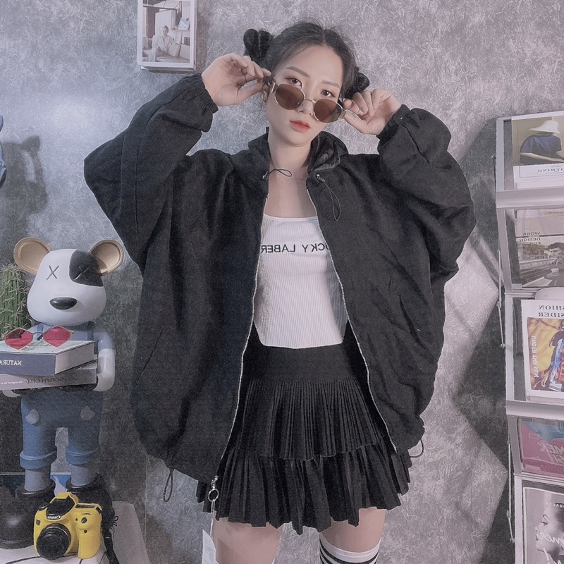 Áo Khoác Nữ Trơn 2 Lớp Dáng Ngắn Vừa Vặn_Tay Cánh Dơi Phồng Unisex_Chất Bố Nhung Mịn Nhập Lớp Lót Vải Dù Xịn Mát_AKDL07