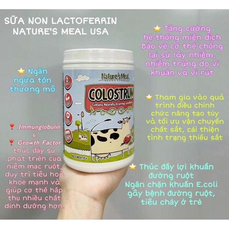 Sữa non Colostrum + Lactoferrin Nature’s Meal USA hộp 120g cho bé từ sơ sinh