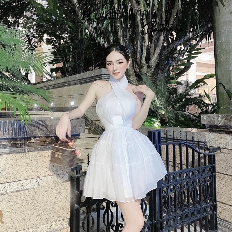Đầm tơ cổ yếm ảnh thật hàng đẹp - D202