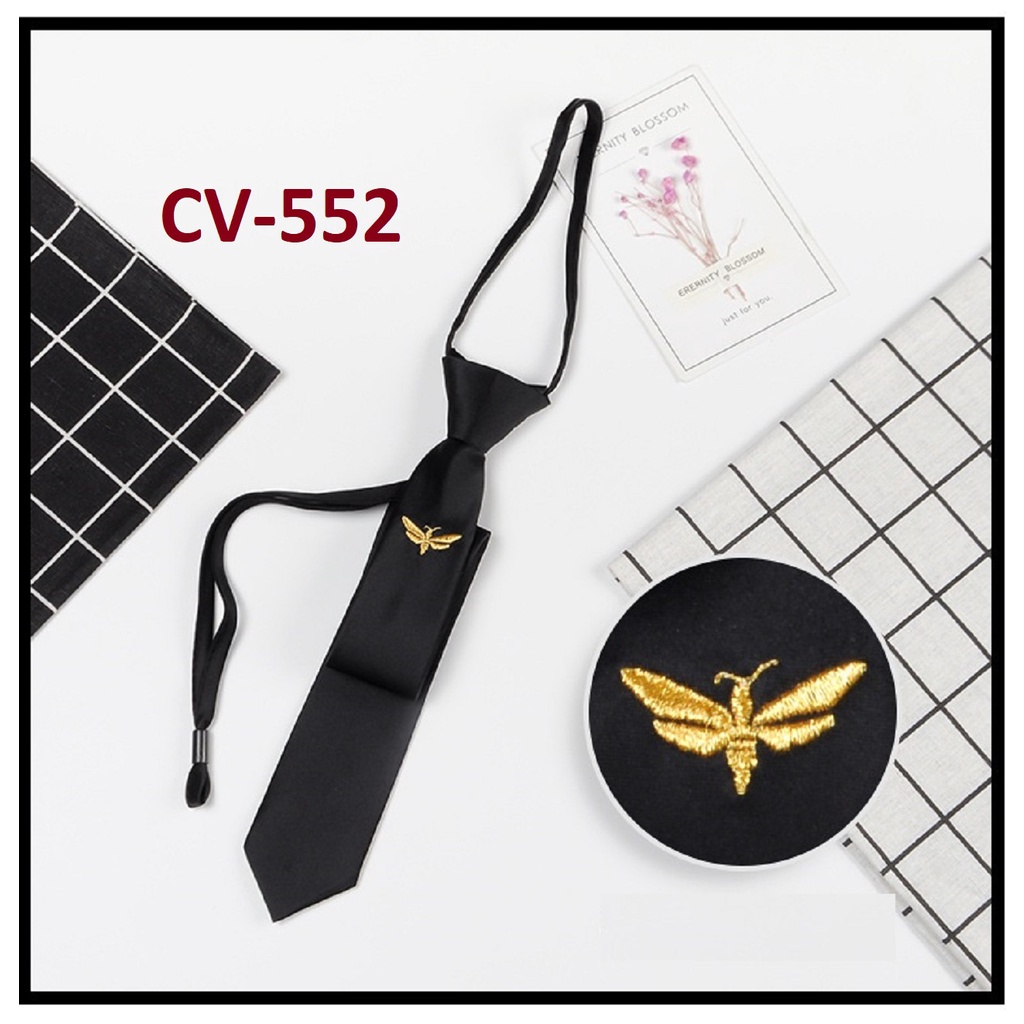 Cà vạt Nam cao cấp thắt sẵn bản nhỏ 6cm màu đen họa tiết phong cách Hàn Quốc trẻ trung thời trang - AdamZone