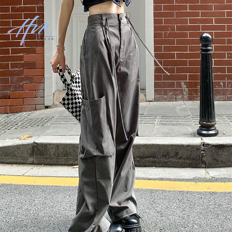 Quần Yếm Lưng Cao Ống Rộng Màu Xám Phong Cách Retro Mỹ Thời Trang Mùa Hè Cho Nữ