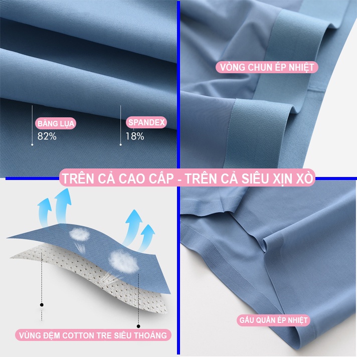 Quần Sịp Đùi Boxer Nam Xốp VICENZO Vải Băng Lụa Kháng Khuẩn May Ép Nhiệt, Quần Lót Đùi Nam Cao Cấp