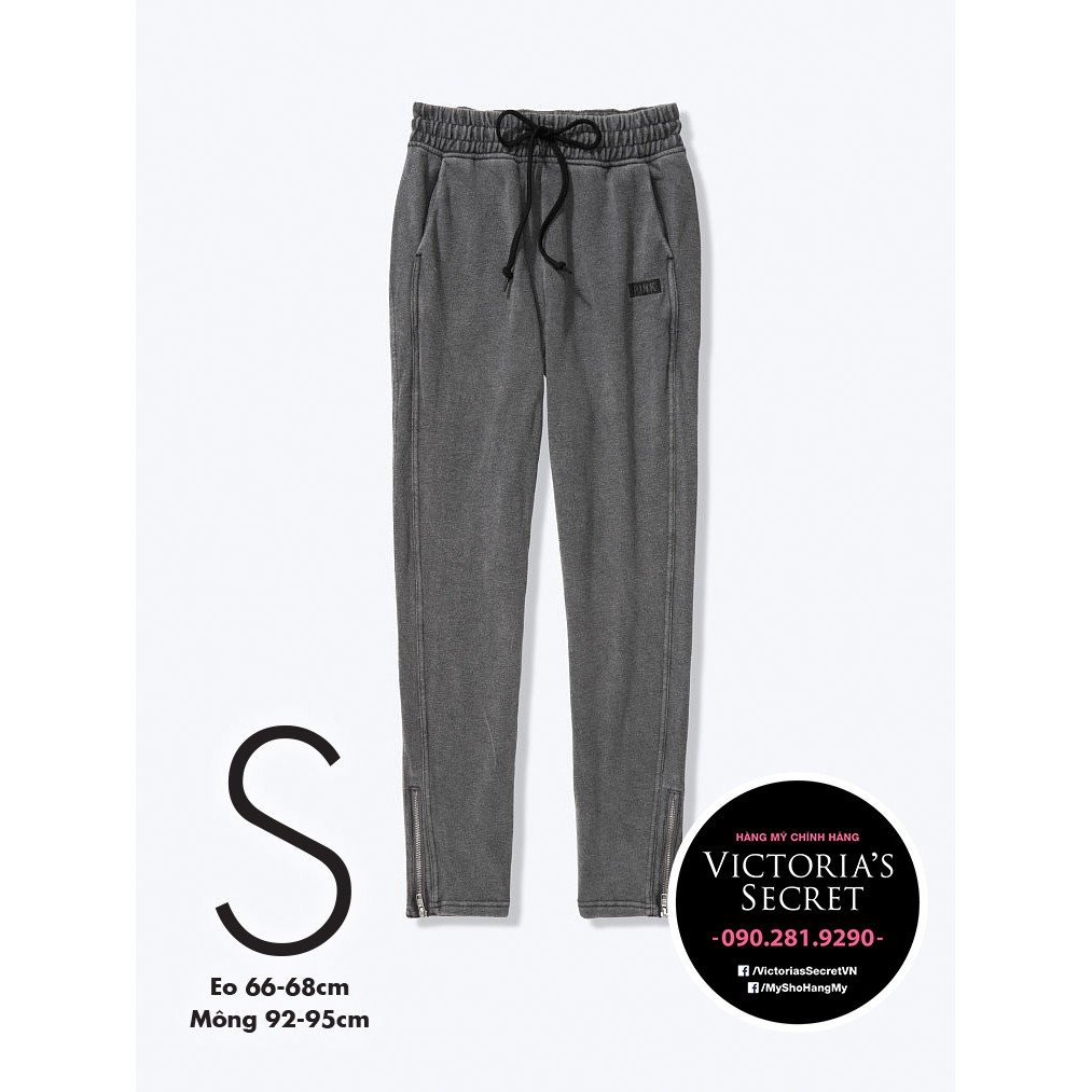 (Size S 64) Quần Jogger xám đen wash, form ôm rộng thoải mái, có túi, Terry Track Pant - Pink, Victoria's Secret