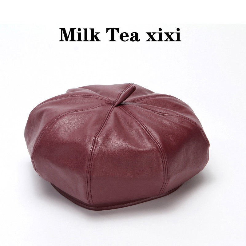 Mũ Beret Da pu Màu Đen Thời Trang Thu Đông Phong Cách Hàn Quốc Dành Cho Nữ