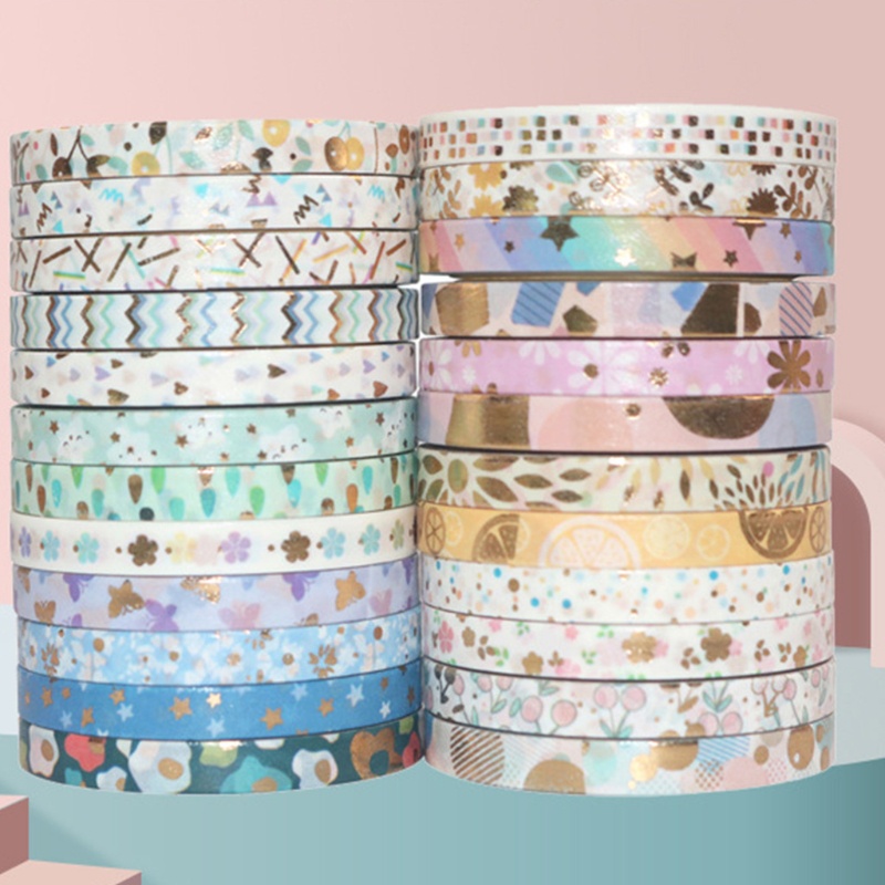 Bộ 24 Cuộn Băng Keo Dán Trang Trí Sổ Tay / Nhật Ký Bằng Lá Vàng