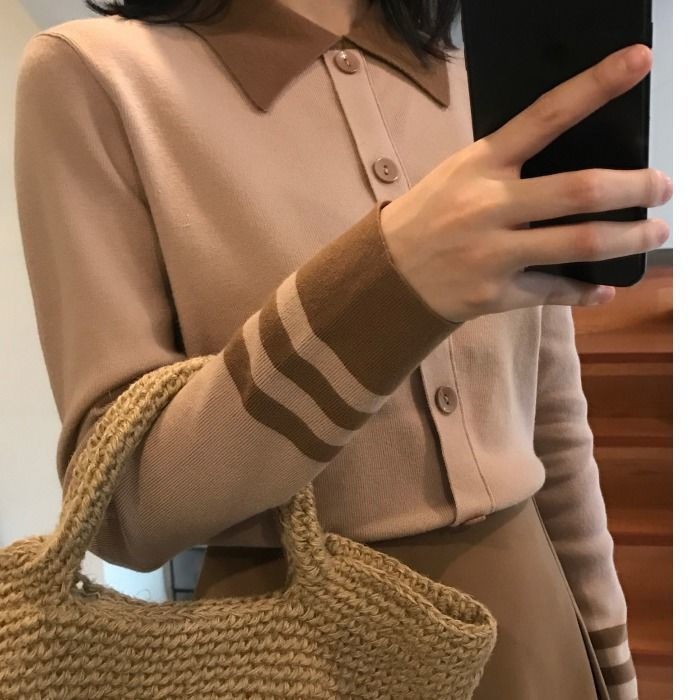 Áo Len Nữ Dài Tay Cổ Bẻ Thời Trang Hàn