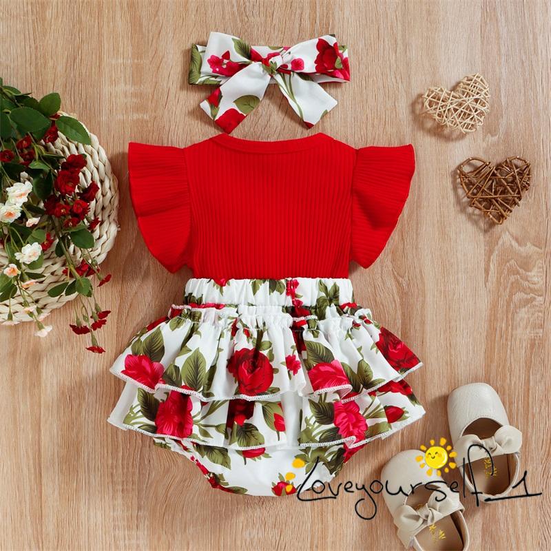 Bộ Áo Liền Quần Giả Hai Mảnh Phối Bèo / Hoa / Bánh Donut Kèm Băng Đô Xinh Xắn Cho Bé Gái B930G