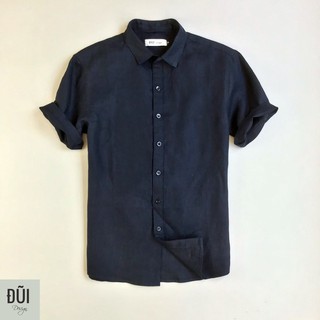 Áo đũi nam cài khuy cổ bẻ cộc tay xanh đen M9