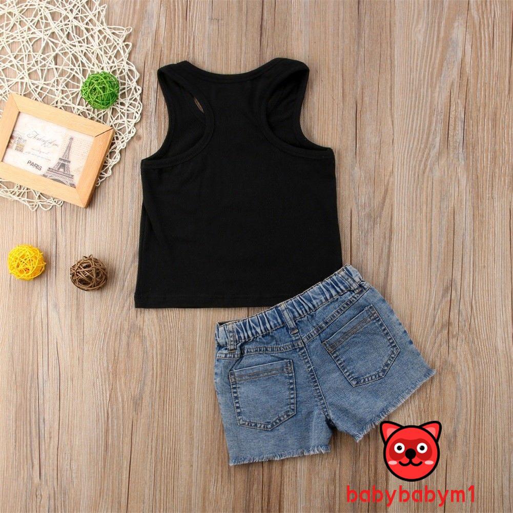 ☽&amp;✰2pcs Toddler Baby Girl Clothes Romper T-shirt Top+Denim Short Pants Kids Outfits Set