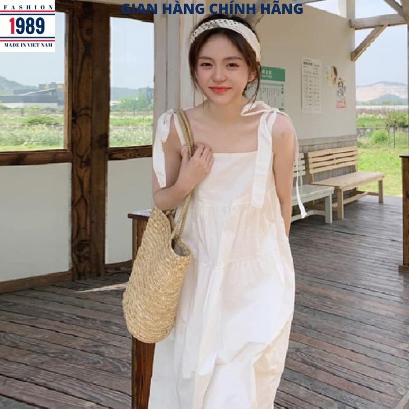 Đầm babydoll 2 dây buộc nơ hàn quốc ulzzang ,váy maxi đi biển dáng rộng siêu xinh -PHƯƠNG VŨ 1989