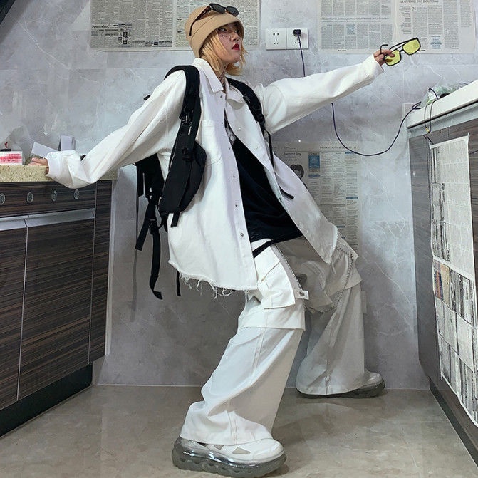 Slimming casual white pants high waist Korean style summer overalls wide-leg pants loose thin mop straight PCx0 for female students