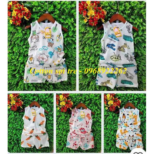 Quần áo trẻ em - Bộ cotton tre sát nách cho bé từ 6-16kg