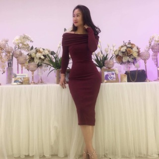 Váy len trễ vai River Island màu đỏ và đen size Uk6