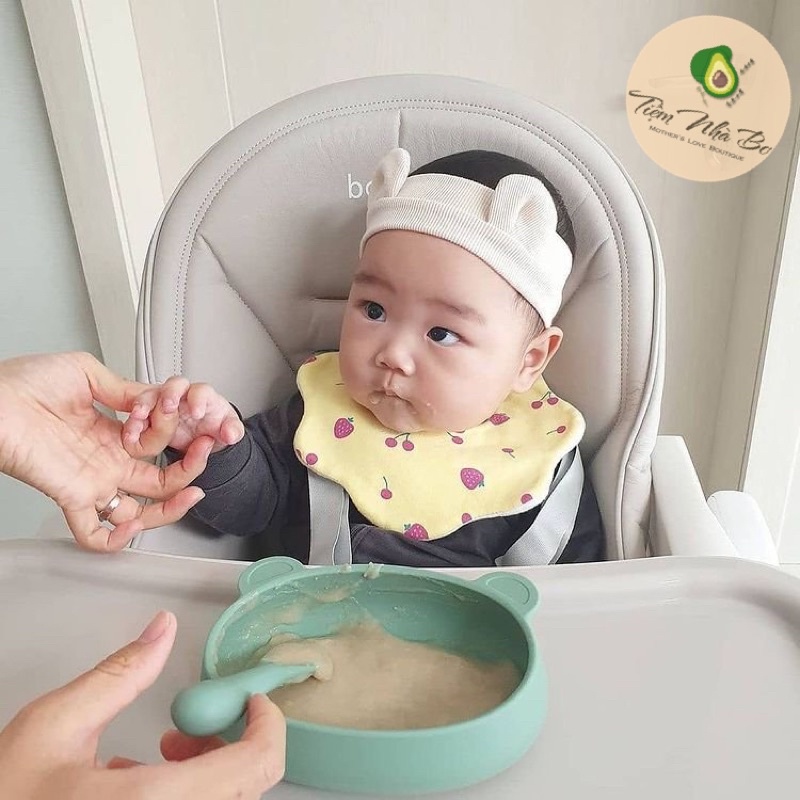 Bát gấu ăn dặm silicone Bluemama Hàn Quốc cho bé, bát cho bé ăn dặm