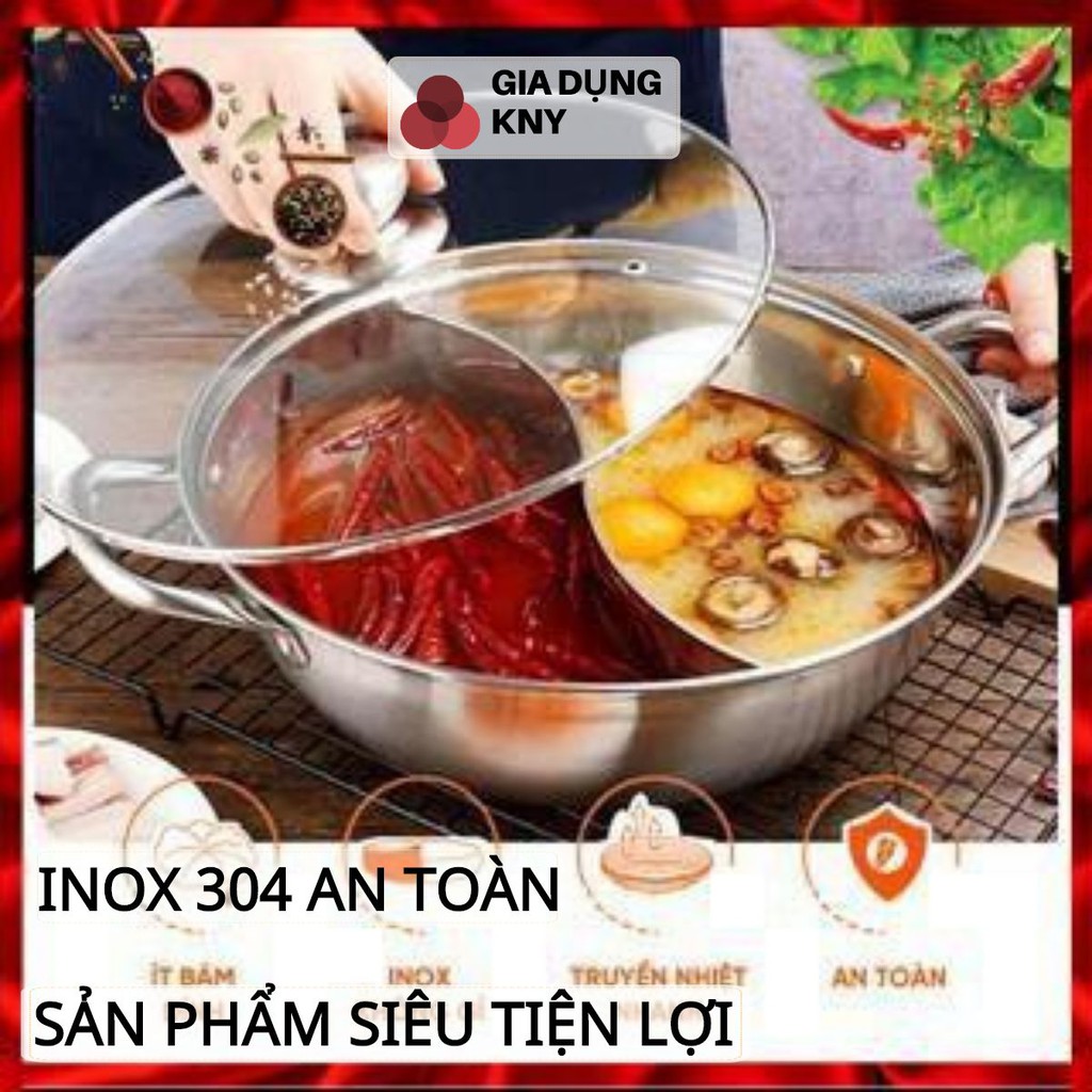 Nồi Lẩu 2 Ngăn, 2 Vị Inox 30Cm Siêu Tiện Dụng Có Lắp Kính, Dùng Được Cho Tất Cả Các Loại Bếp, Bảo Hành 12 Tháng