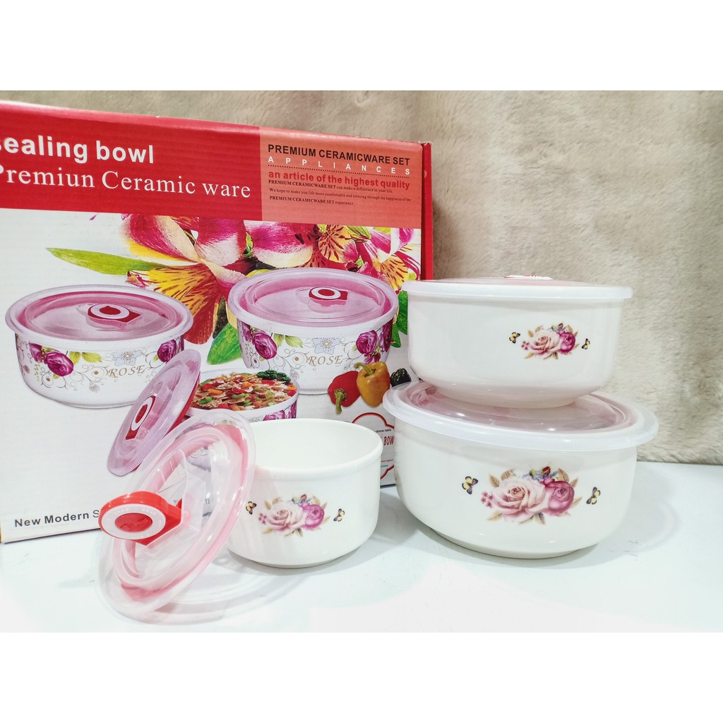 Bộ 3 Chén Sứ Sealing Bowl Cao Cấp Có Nắp Đậy Hút Chân Không Bảo Vệ Thức Ăn Ngăn Mùi Vệ Sinh An Toàn