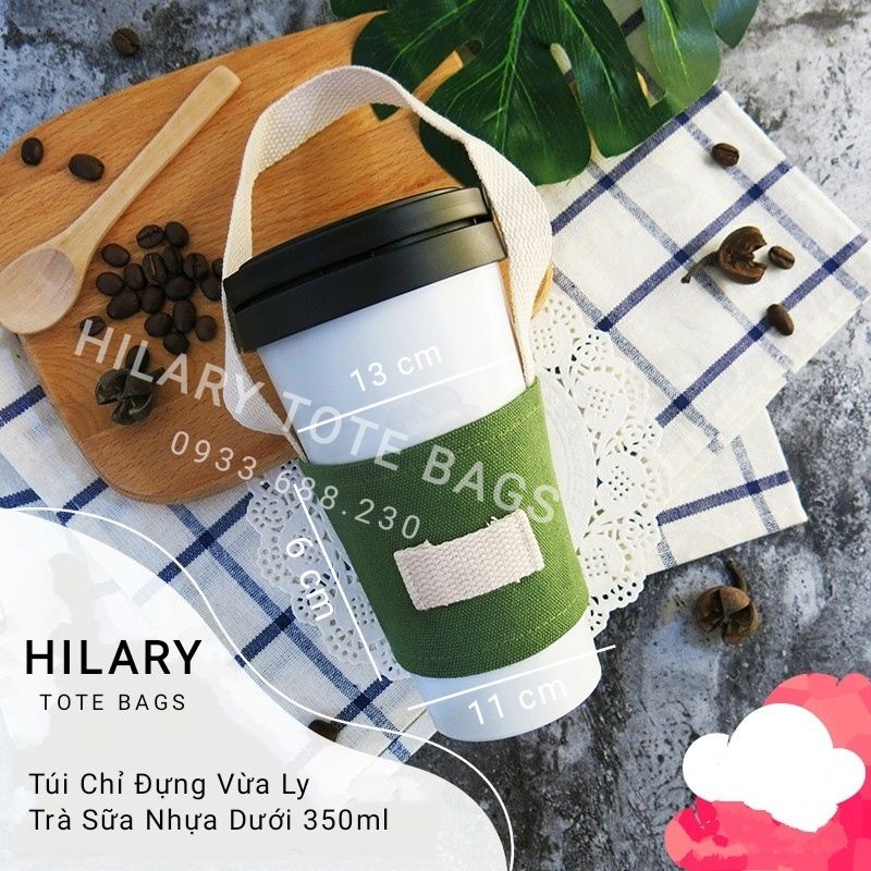 Túi Vải Trơn Đựng Ly Trà Sữa Nhiều Màu Dây Đai Trắng Mỏng