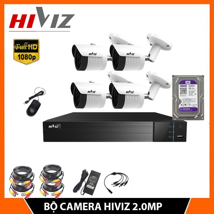 Bộ camera giám sát 4 mắt Full HD, Kèm dây tín hiệu, nguồn