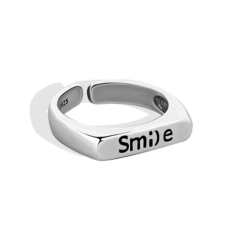 Nhẫn Hở Màu Bạc Khắc Chữ Smile Phong Cách Hàn Quốc Cổ Điển Thời Trang Cho Nam Và Nữ