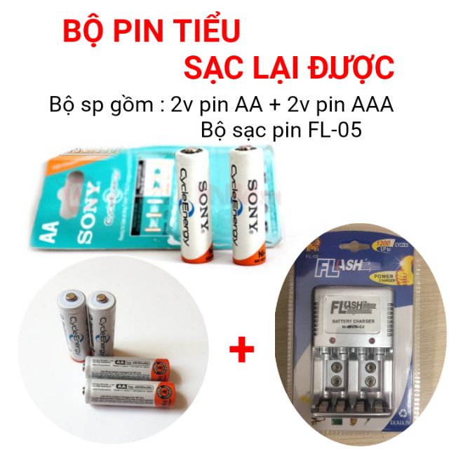 BỘ 4 PIN TIỂU SẠC LẠI ĐƯỢC KÈM BỘ SẠC FL-05/A612