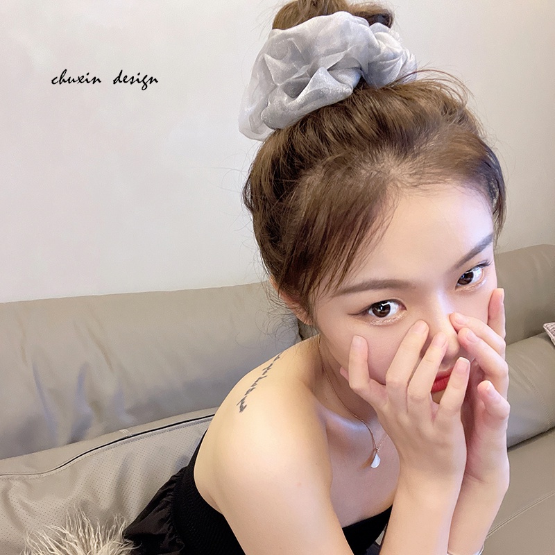 Dây Cột Tóc Đuôi Ngựa Bằng Vải Organza Cỡ Lớn In Họa Tiết Hoa Phong Cách Hàn Quốc Cho Nữ