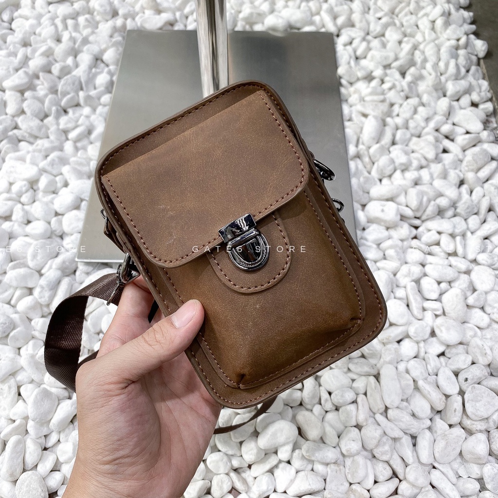 Túi đeo chéo Nam Nữ da PU nắp gập, túi minibag Vintage Unisex nhỏ gọn GATE6 - K6071 | BigBuy360 - bigbuy360.vn