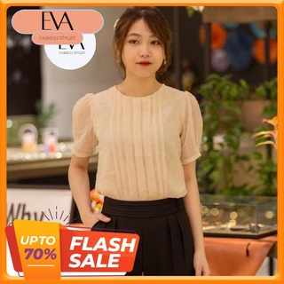 Áo sơ mi nữ cổ tròn voan 2 lớp, áo sơ mi công sở nữ