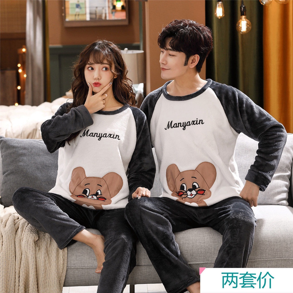 Bộ đồ ngủ 2 món vải flannel dày size lớn thời trang thu đông dành cho các cặp đôi