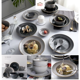 Bộ bát đĩa sứ mix màu xám ghi Nordic Styles cao cấp 32 món, 17 món