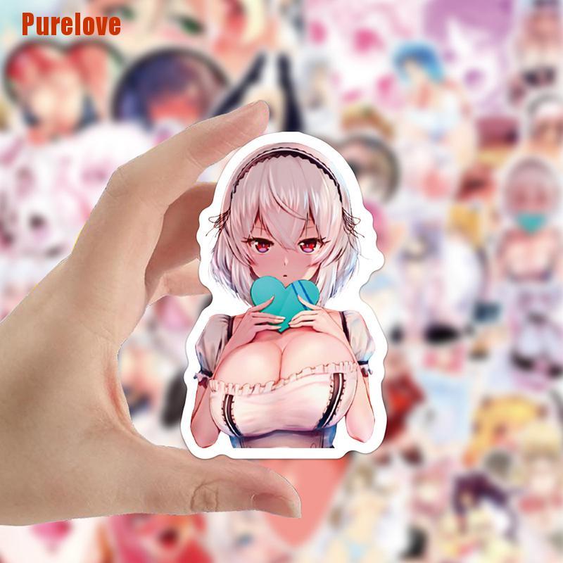 Set 100 Miếng Dán Trang Trí Ván Trượt / Laptop / Ghi Ta Diy Hình Cô Gái Anime Waifu