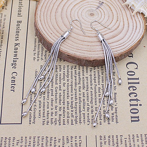 Hoa tai xi bạc dáng dài cho nữ