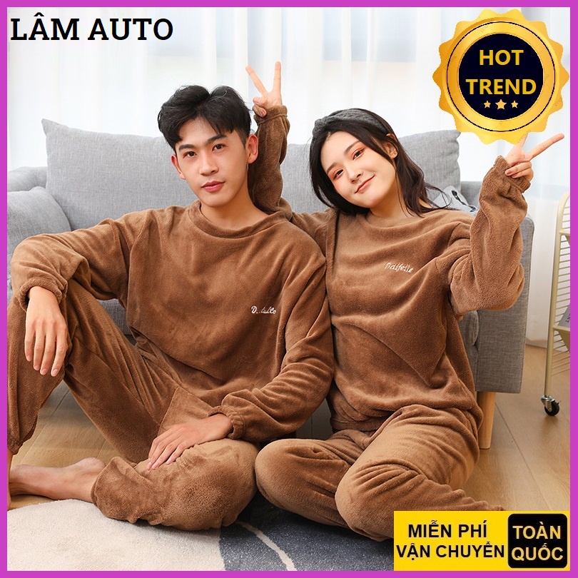 Bộ đồ ngủ nhung lót lông mùa đông nam nữ siêu đẹp siêu ấm