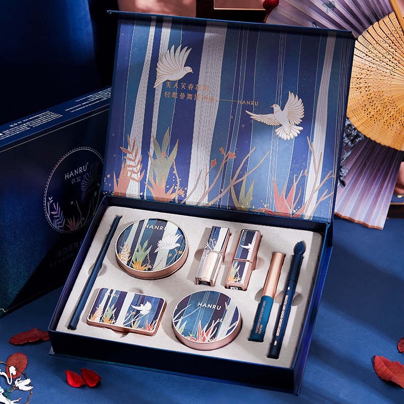 Bộ trang điểm đầy đủ, Set makeup 8 món HANRU chính hãng: Phấn nước, phấn phủ, kem che khuyết điểm, son môi, masscara…